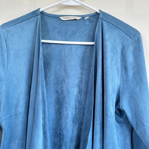 Soft Surroundings Faux Suede Cardigan Draped Open Front Jacket size SMALL Blue - Picture 2 of 12